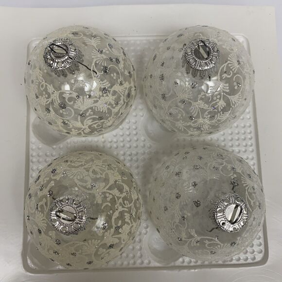 Vintage Christmas by Krebs Hand Decorated 3" Glass Ornaments (4) Silver Cap - Picture 3 of 4